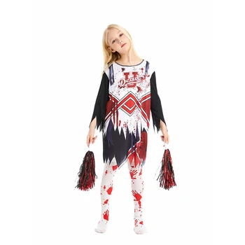 Платье Зомби ужасов на Хэллоуин с окровавленными чулками и цветочными шариками, Танцевальные костюмы для девочек из группы поддержки, Костюмы для косплея на Тематическую вечеринку