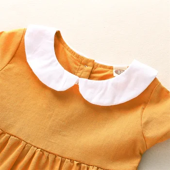 Повседневное платье для маленьких девочек от 1 до 5 лет, однотонное летнее платье трапециевидной формы с короткими рукавами 