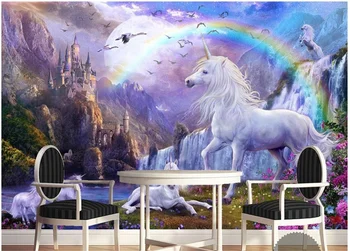 Пользовательские 3D фотообои beibehang 3d настенная роспись Голубое небо радужный водопад белая лошадь картины с пейзажами животных 3D обои
