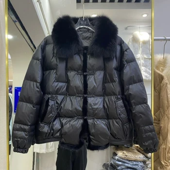 Пуховик женский осенне-зимний из норки в стиле пэчворк, короткая винтажная пряжка, модная куртка из крупного лисьего меха, пуховик, трендовые пальто