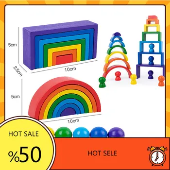 Радужная игрушка для укладки деревянных строительных блоков Rainbow Stacker Toys, Креативная игрушка для раннего развития по методу Монтессори, подарок для детей