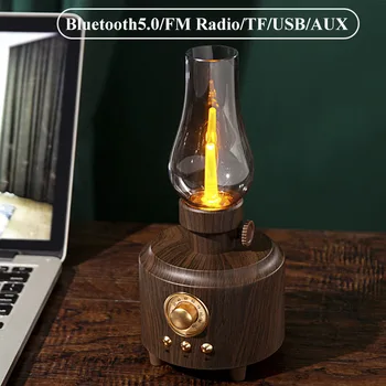 Ретро FM-радио Винтажный динамик Bluetooth Атмосферный Свет Шокирующий бас Звуковая коробка Музыкальный плеер Поддержка TF-карты USB AUX Home Deco