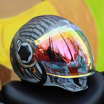 Ретро-шлем CYRIL, боевой черный воин, мужской и женский мотоциклетный полушлем, четырехсезонный шлем, мотоциклетный зимний теплый
