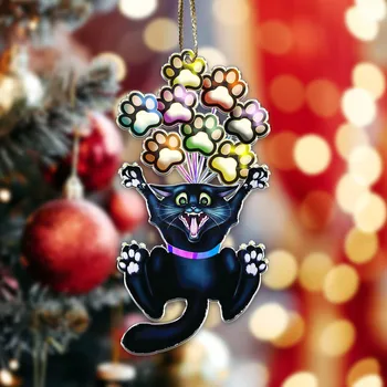 Рождественская подвеска Черный кот Рождественский декор, Подвесная елка, Креативный семейный кулон 