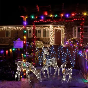Рождественские светильники с оленями, праздничный декор, ночник, светодиодный светильник, светящийся блестящий олень, серебряный светящийся орнамент с оленями Navidad