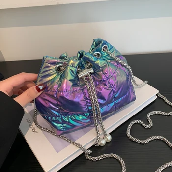 Роскошная фиолетовая сумка через плечо для женщин, брендовая дизайнерская стеганая хлопковая космическая сумка и портмоне 2023, новая сумка через плечо Mini
