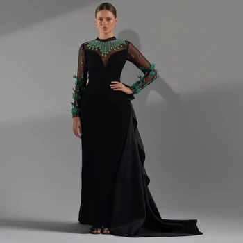 Роскошное вечернее платье Sharon Said Black Feather из Дубая с изумрудно-зеленым кристаллом, верхняя юбка, арабские женские платья для свадебных вечеринок SF199