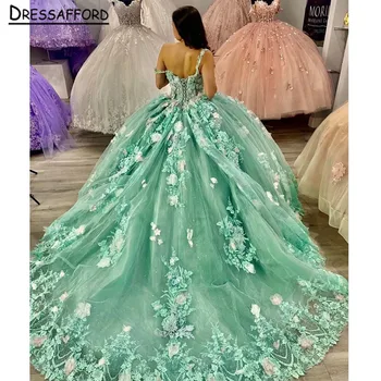Роскошное Зеленое бальное платье Sweet 16 Quinceanera Dress 2023 С бисером и хрустальными аппликациями Vestidos De 15 Años на шнуровке
