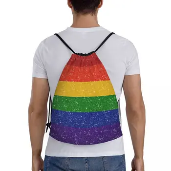 Рюкзак с искусственным блеском, радужный флаг гордости, спортивная сумка на шнурке для мужчин, женщин, ЛГБТ, геев, лесбиянок, сумка для покупок Рюкзак с искусственным блеском, радужный флаг гордости, спортивная сумка на шнурке для мужчин, женщин, ЛГБТ, геев, лесбиянок, сумка для покупок 4