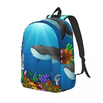 Рюкзак с мультяшной акулой и китом под водой, мужская дорожная сумка, школьный ранец, сумка для книг Mochila Рюкзак с мультяшной акулой и китом под водой, мужская дорожная сумка, школьный ранец, сумка для книг Mochila 1