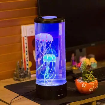 Светодиодная лампа в виде медузы Прикроватная тумбочка для аквариума Ночная атмосфера Свет настроения Необычный Плавающий ночник Милый Кавайный Рождественский подарок для K O5T8