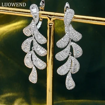 Серьги LUOWEND из белого золота 18 карат, роскошный дизайн в виде листьев, серьги-капли с натуральным бриллиантом 1,42 карата для женщин, банкет для выпускников
