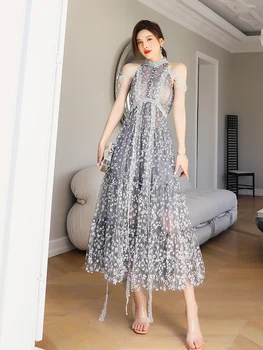 СЕТЧАТОЕ марлевое платье 2023 лето новый стиль Французская вышивка милая супер фея нежный ветер цветок слинг длинная юбка