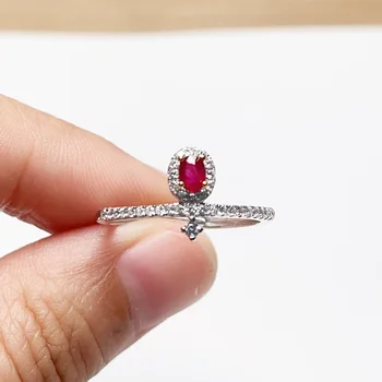 Симпатичное кольцо с рубином из серебра 925 пробы для девочки 3 мм * 4 мм 0,15 каратное кольцо с натуральным рубином из серебра с позолотой
