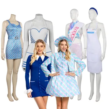 Синее платье Барбье, косплей, юбка Марго, шляпка, серьги, женские летние модные пляжные наряды, карнавальный костюм для вечеринки на Хэллоуин