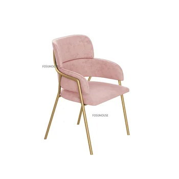Скандинавские фланелевые обеденные стулья для кухонной мебели, простой розовый стул для макияжа, Роскошная Мягкая спинка, стул для кафе-столовой B Скандинавские фланелевые обеденные стулья для кухонной мебели, простой розовый стул для макияжа, Роскошная Мягкая спинка, стул для кафе-столовой B 1