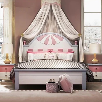 Современная розовая детская кровать принцессы из массива дерева, Креативная комната для дочери, Детские кровати, Роскошная спальня с подсветкой, Роскошная мебель для дома