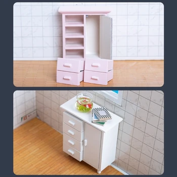 Современный миниатюрный шкаф для кукольного домика с четырьмя выдвижными ящиками в масштабе 1:12 066B