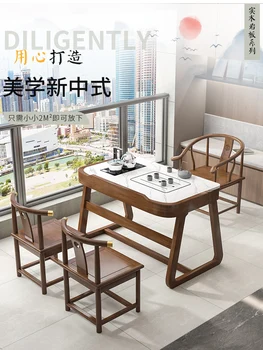 Сочетание балконного чайного столика и стула из шифера, новый китайский мини-чайный столик для домашнего мини-домика из массива дерева, набор из трех предметов