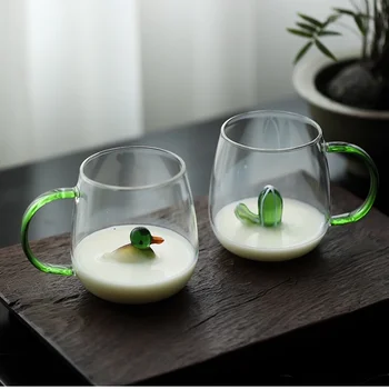 Стеклянная чашка с мультяшными животными и растениями 3D трехмерной формы, креативный дом, милые простые модные термостойкие кружки для молока и воды