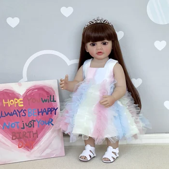 СЭНДИ 22-дюймовая новорожденная Мягкая силиконовая виниловая кукла-Реборн для малышей Принцесса Бетти с длинными волосами в парике