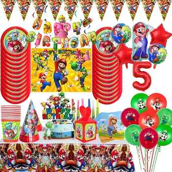 Украшение вечеринки по случаю Дня рождения Super Mario Bros Игра для детей Тема Брата Марио Посуда Чашки Тарелки Принадлежности для шаров Детский Душ