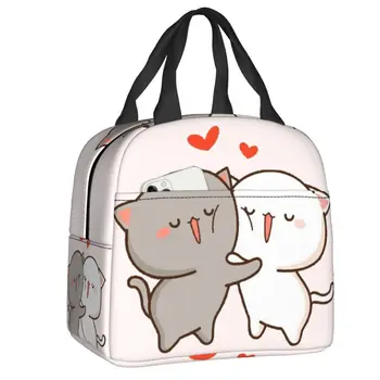Утепленные сумки для ланча Kawaii Mochi Cat Peach и Goma Hug для женщин, сменный термос-холодильник, школьный ланч-бокс для еды