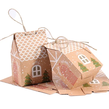 Форма дома из 50 частей с веревкой, мешок для конфет, Подарочный пакет, Коробка для упаковки печенья из крафт-бумаги, Рождественский кулон, украшение для вечеринки