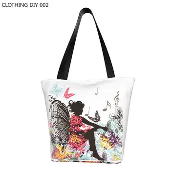 Цветочная фея с бабочками, сумка-тоут для покупок, женская парусиновая сумка с забавным цветком, сумки для покупок через плечо, сумка большой емкости