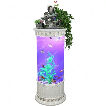 Цилиндрический экологический аквариум с рыбками, Аквариум для гостиной, Ленивый рыбный глобус, Бытовая мелкая Безводная среда