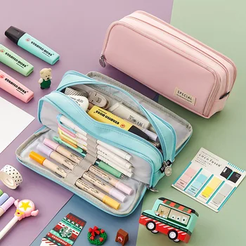 Шестицветный пенал большой емкости, школьный многофункциональный пенал, сумка для карандашей, канцелярские принадлежности для студентов, учебные принадлежности