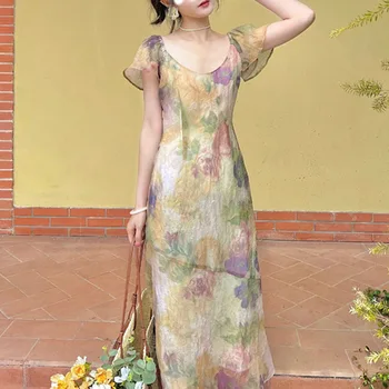 Юбка для рисования маслом в саду, платье французской феи, высококачественное платье от морщин, шифоновая тонкая летняя юбка