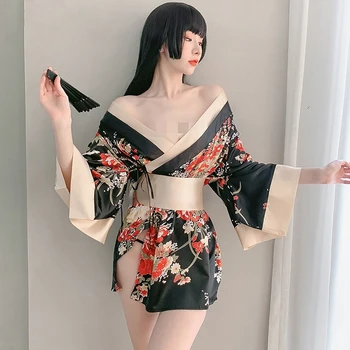 Японское платье-кимоно для женщин, кардиган, Сексуальный цветочный принт, Юката, Азиатская пижама Оби, Традиционный халат Гейши, винтажная одежда